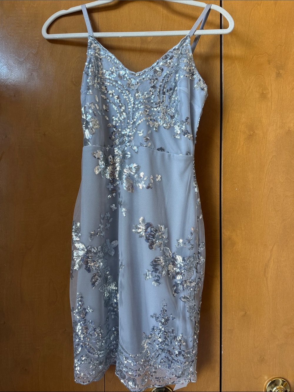 SHEIN Silver-Embellished Light Gray Midi Dress